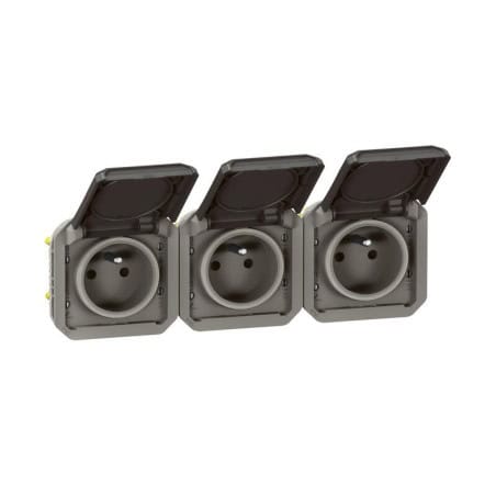 Triple prise de courant anthracite horizontale composable précablée PLEXO LEGRAND 069844L