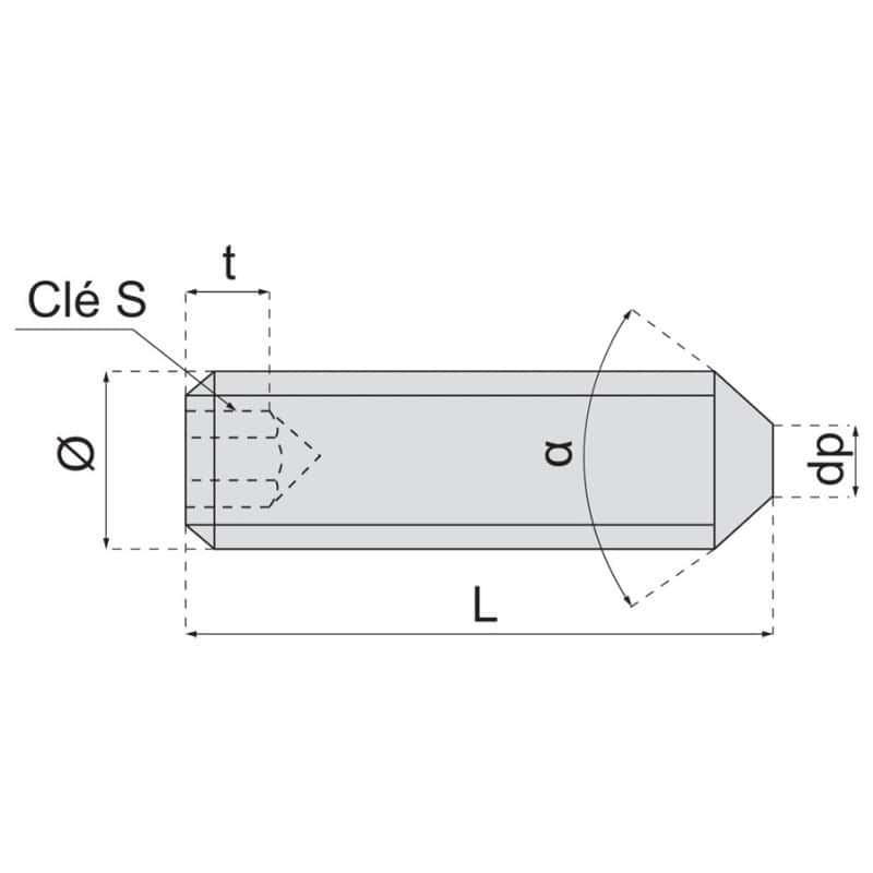 Vis métaux sans tête hexagonale creuse bout pointeau acier brut