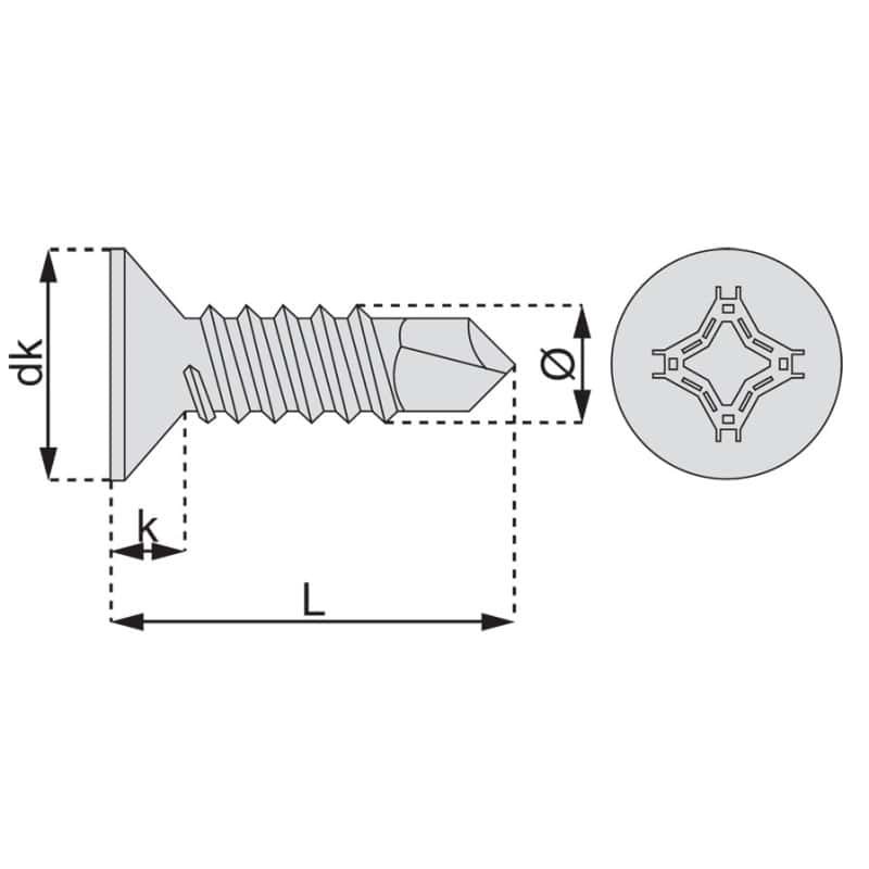 Vis autoperceuse tête fraisée empreinte phillips acier zingue blanc