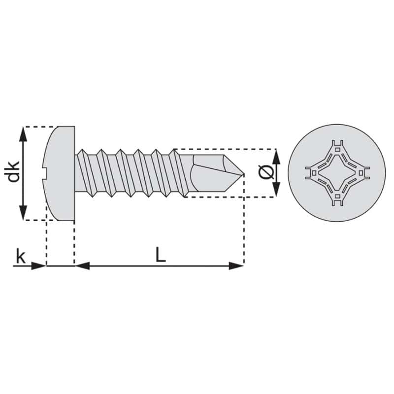 Vis autoperceuse tête cylindrique empreinte phillips acier zingue blanc