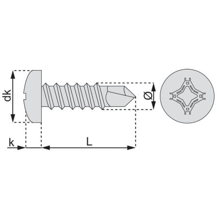 Vis autoperceuse tête cylindrique empreinte phillips acier zingue blanc