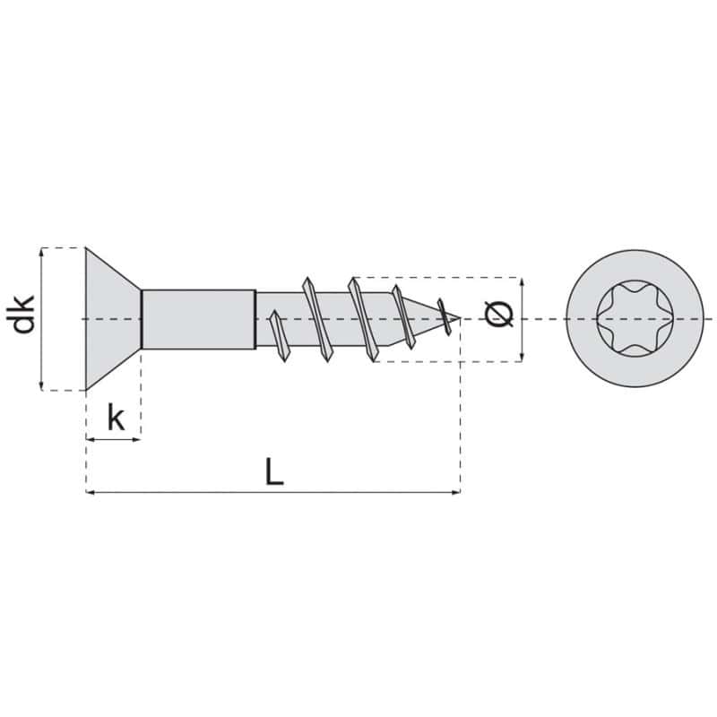 Vis pour bois et aggloméré tête fraisée six lobes inox A2
