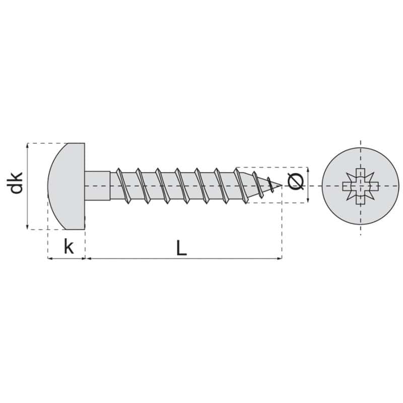 Vis pour bois et aggloméré tête cylindrique empreinte pozidriv inox A2