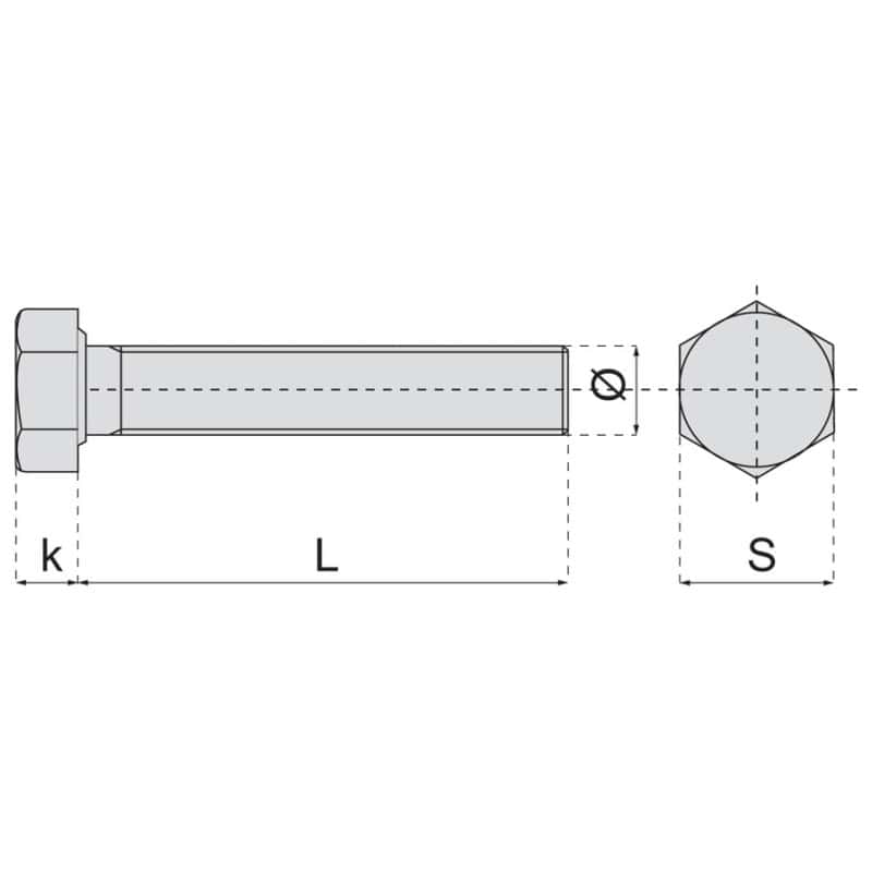 Vis métaux th filetage total inox A4