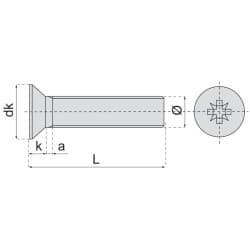Vis métaux tête fraisée empreinte pozidriv inox A2