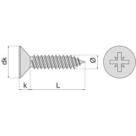 Vis tôle tête fraisée empreinte pozidriv inox A2