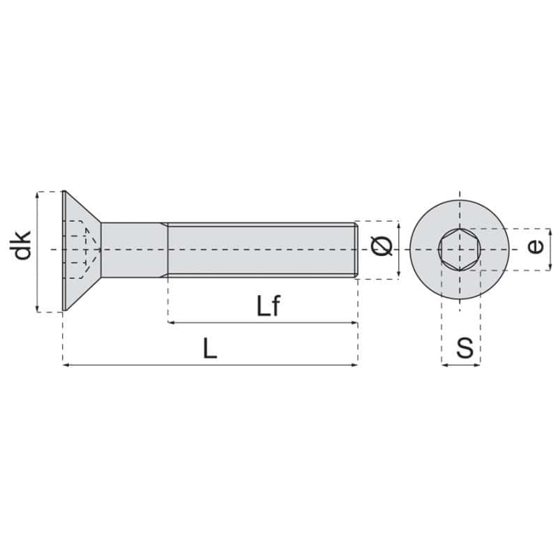 Vis métaux tête fraisée empreinte hexagonale creuse inox A2