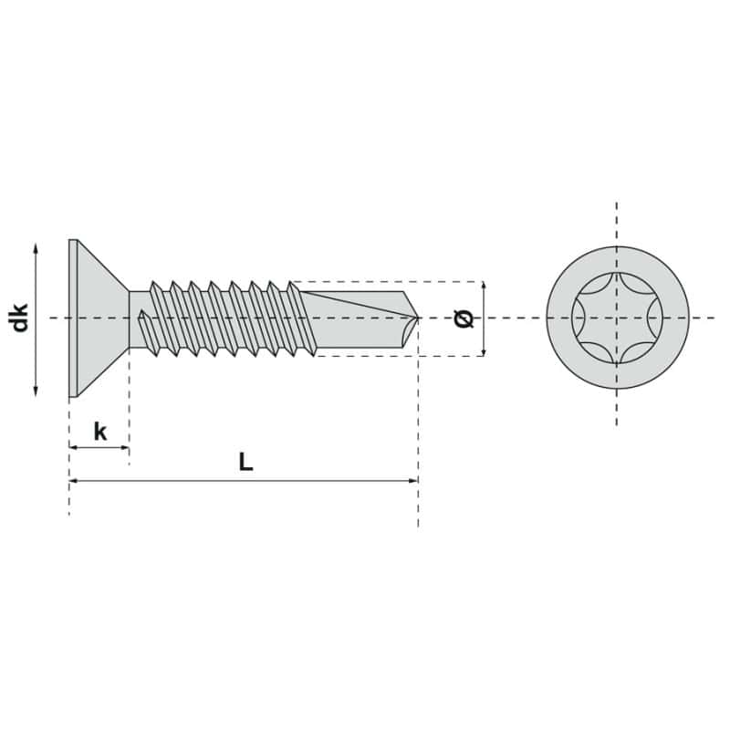 Vis autoperceuse tête fraisée 6 lobes inox A2