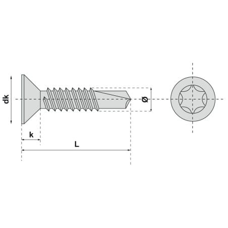 Vis autoperceuse tête fraisée 6 lobes inox A2