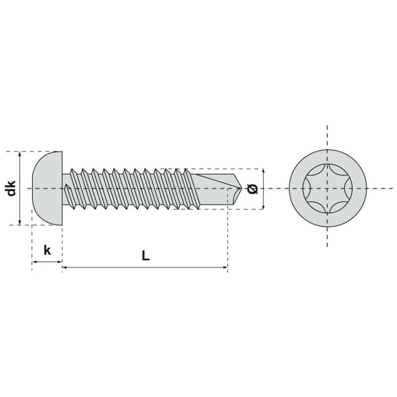 Vis autoperceuse tête cylindrique empreinte 6 lobes inox A2