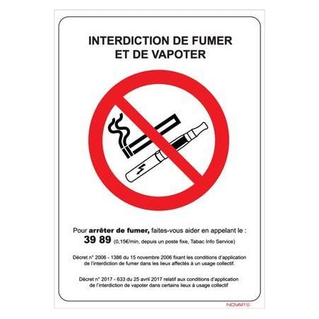 Panneau Interdiction de fumer et de vapoter 4600093 NOVAP