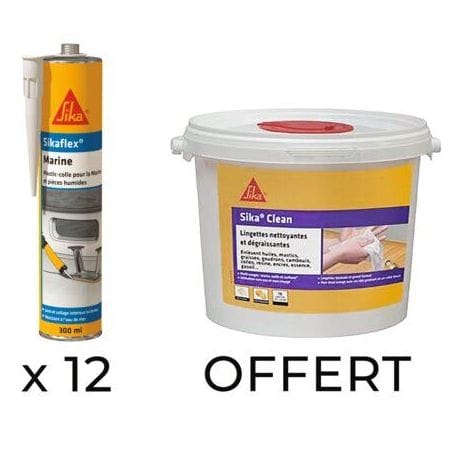 Lot de 12 cartouches SIKAFLEX MARINE noir + 1 pot de lingettes offert 120438 x 12 + 141165 SIKA
