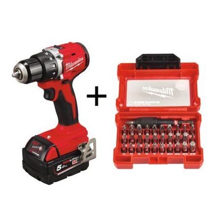 Lot perceuse visseuse 18 V M18 BLDDRC-502C + coffret embouts choc MILWAUKEE