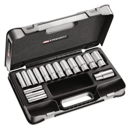Coffret douilles longues 1/2" 6 pans 16 pièces S.405AE FACOM
