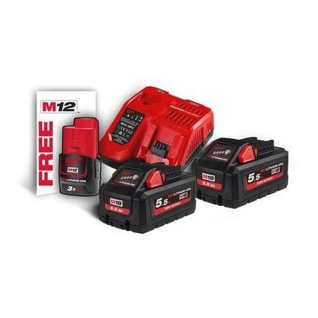 Pack 2 batteries + chargeur 18 V et 1 batterie 12 V offerte  MILWAUKEE