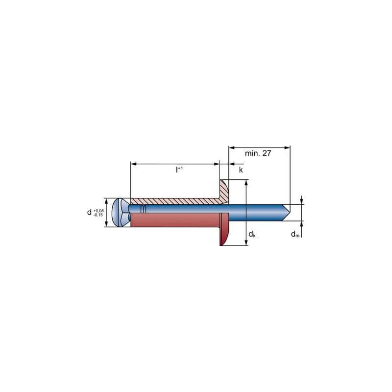 Rivet éclaté aluminium / acier tête plate Tête laquée blanche RAL 9010 10710048120-71910-1 HONSEL