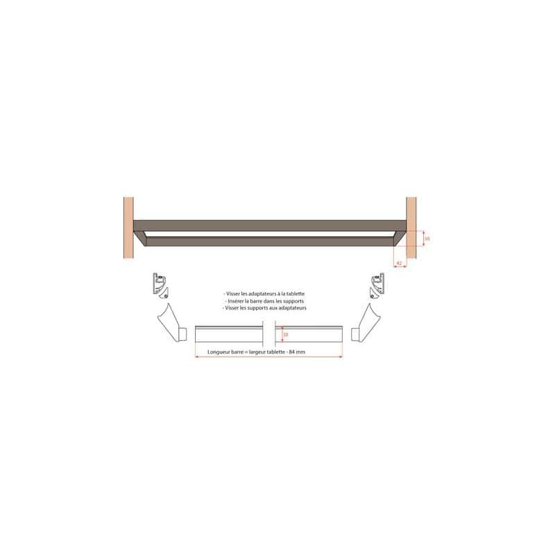 Supports latéraux inclinés pour tube penderie utilisable avec tablette fixe cadre alu YE80GMRA00533B SALICE