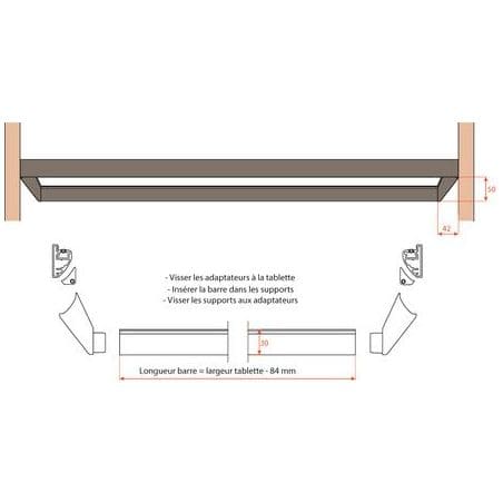 Supports latéraux inclinés pour tube penderie utilisable avec tablette fixe cadre alu YE80GMRA00533B SALICE