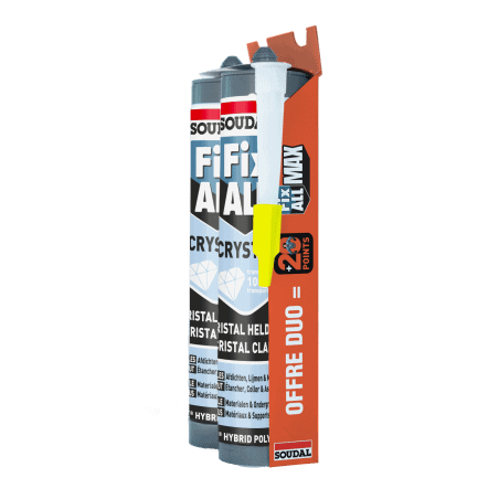 Mastic-colle MS polymère FIX all Crystal DUO PACK FIX ALL CRISTAL 2X290ml SOUDAL