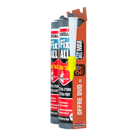 Mastic-colle MS polymère FIX ALL High Tack DUO PACK blanc 2X290ml SOUDAL