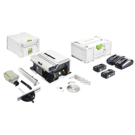 Lot scie circulaire sur table 2 x 18 V CSC SYS 50 EB-BASIC + pack 2 batteries et chargeur 18 V offert FESTOOL